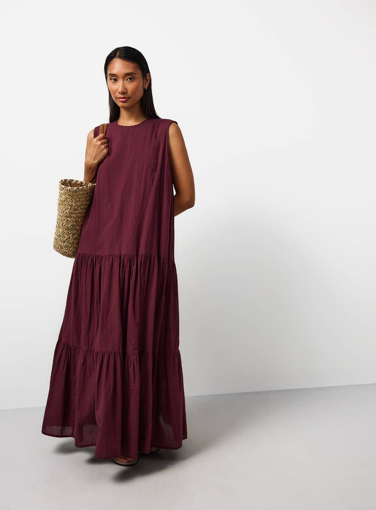 Berry Red Drop Waist Sleeveless Tiered Dress 12 - Image 1